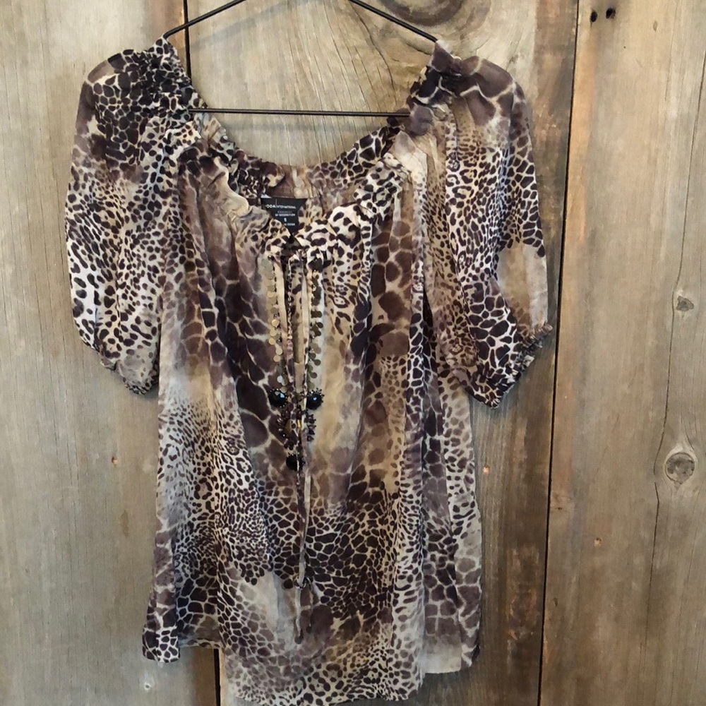 Moda International Victoria’s Secret Animal Print Jewel Blouse Brown Black Small